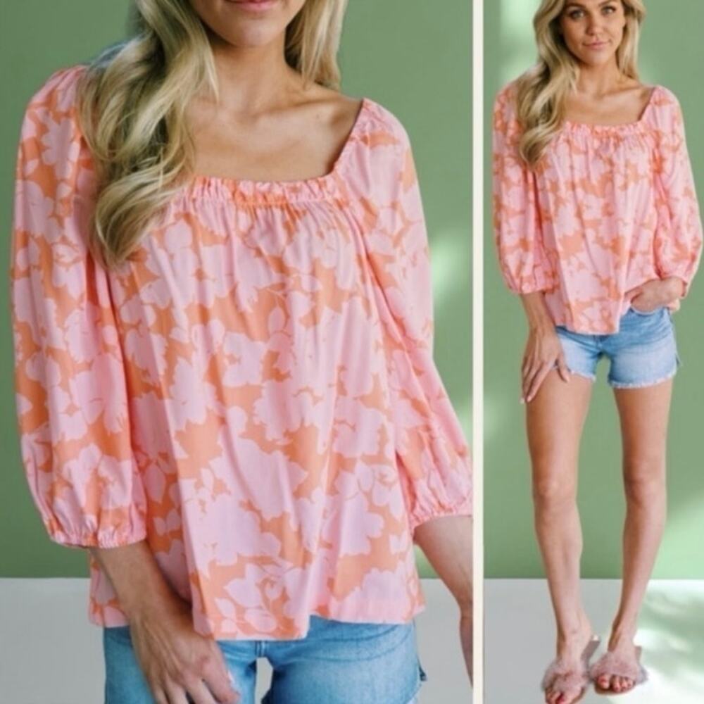 NWT Women’s Sanctuary Spring Square Neck Blouse Puff Sleeve Melon Size Medium